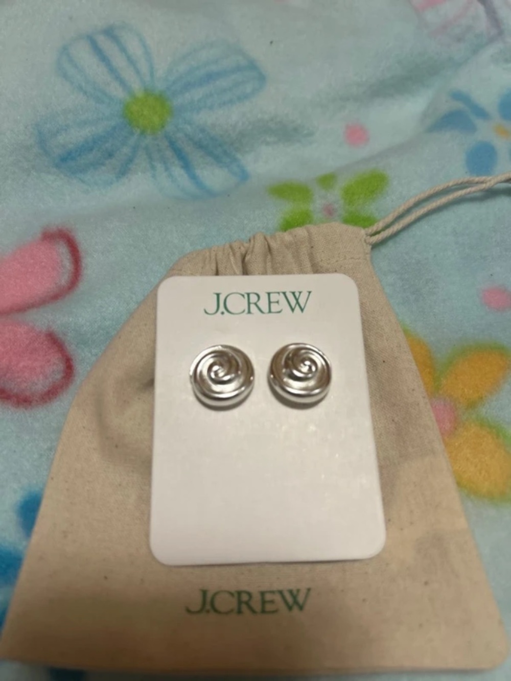 J.Crew Swirl Button Shiny Matte Silver Textured Recycled Material NWT Earrings